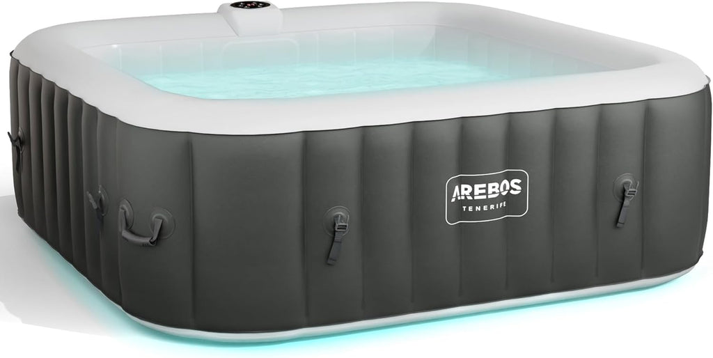 Spa gonflable Tenerife 6 personnes 185 x 185 cm 910 L 130 jets massage LED avec couvercle anthracite