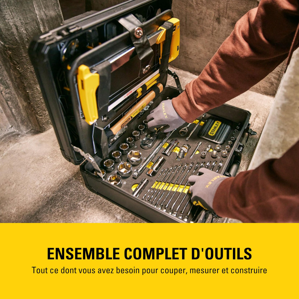Valise à outils de maintenance STMT98109-1 142 pièces en aluminium avec tournevis pinces clés marteau et scie à métaux