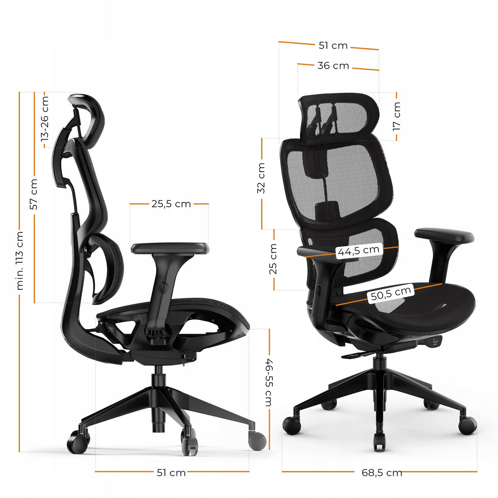 Fotel biurowy ergonomiczny obrotowy Nobu 13154102 czarny z regulowanymi podłokietnikami 3D i zagłówkiem