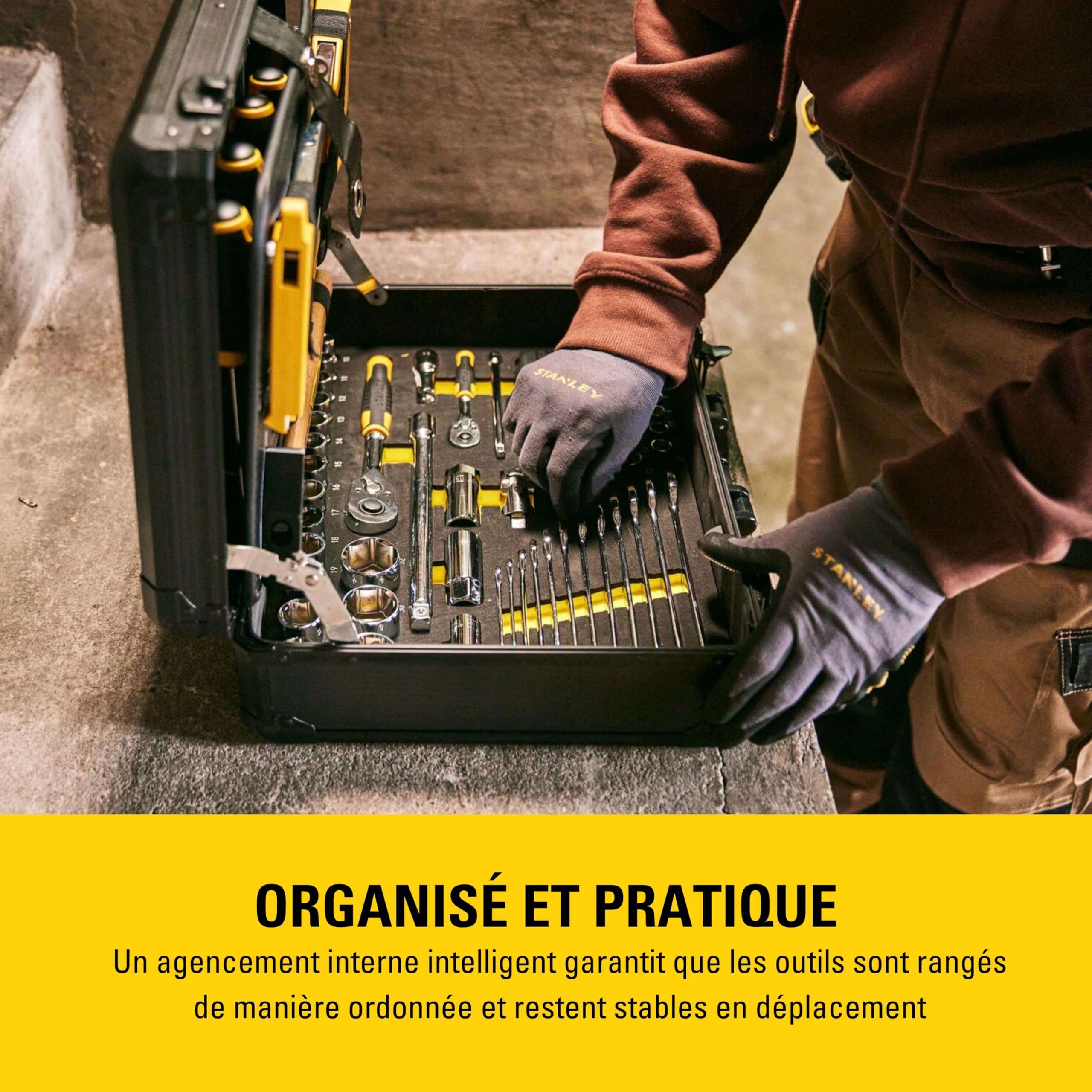 Valise à outils de maintenance STMT98109-1 142 pièces en aluminium avec tournevis pinces clés marteau et scie à métaux