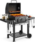 Barbecue au charbon XL American 2 en 1 grill fumoir grille fonte 57 x 41 cm thermomètre tablettes rabattables noir