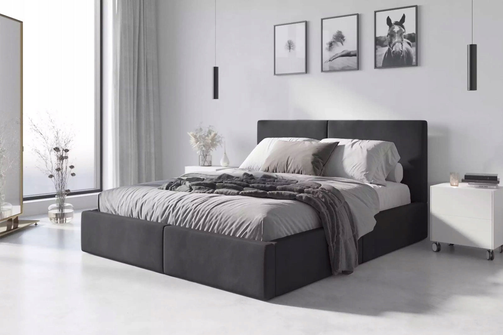 Łóżko 160x200 tapicerowane wysokiej jakości z metalowym stelażem podnoszonym stylowe i eleganckie