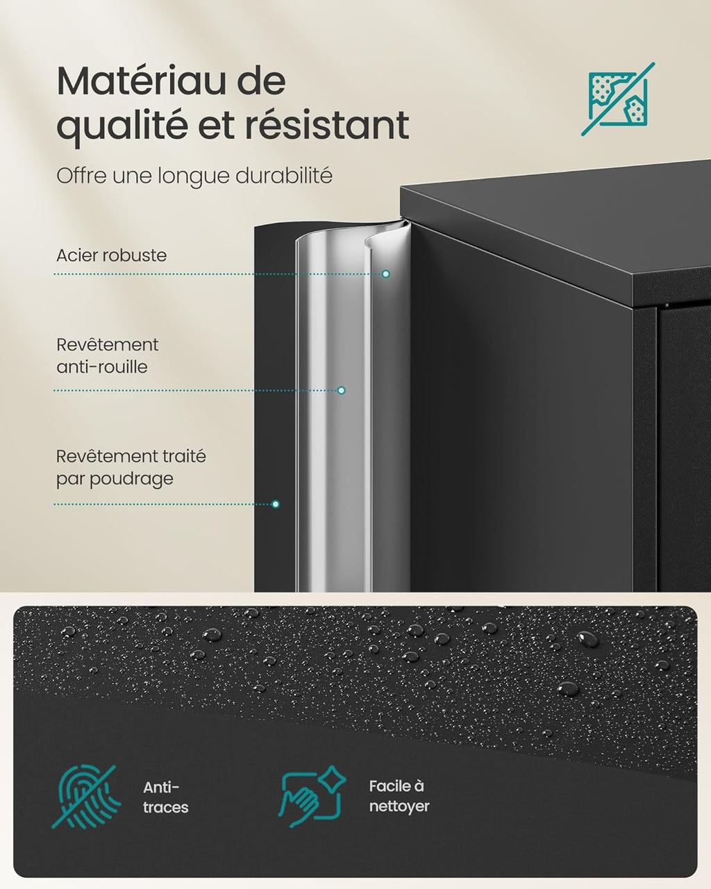 Armoire de rangement en acier OMC015B01 40 x 80 x 180 cm 5 niveaux portes doubles avec serrure noir mat