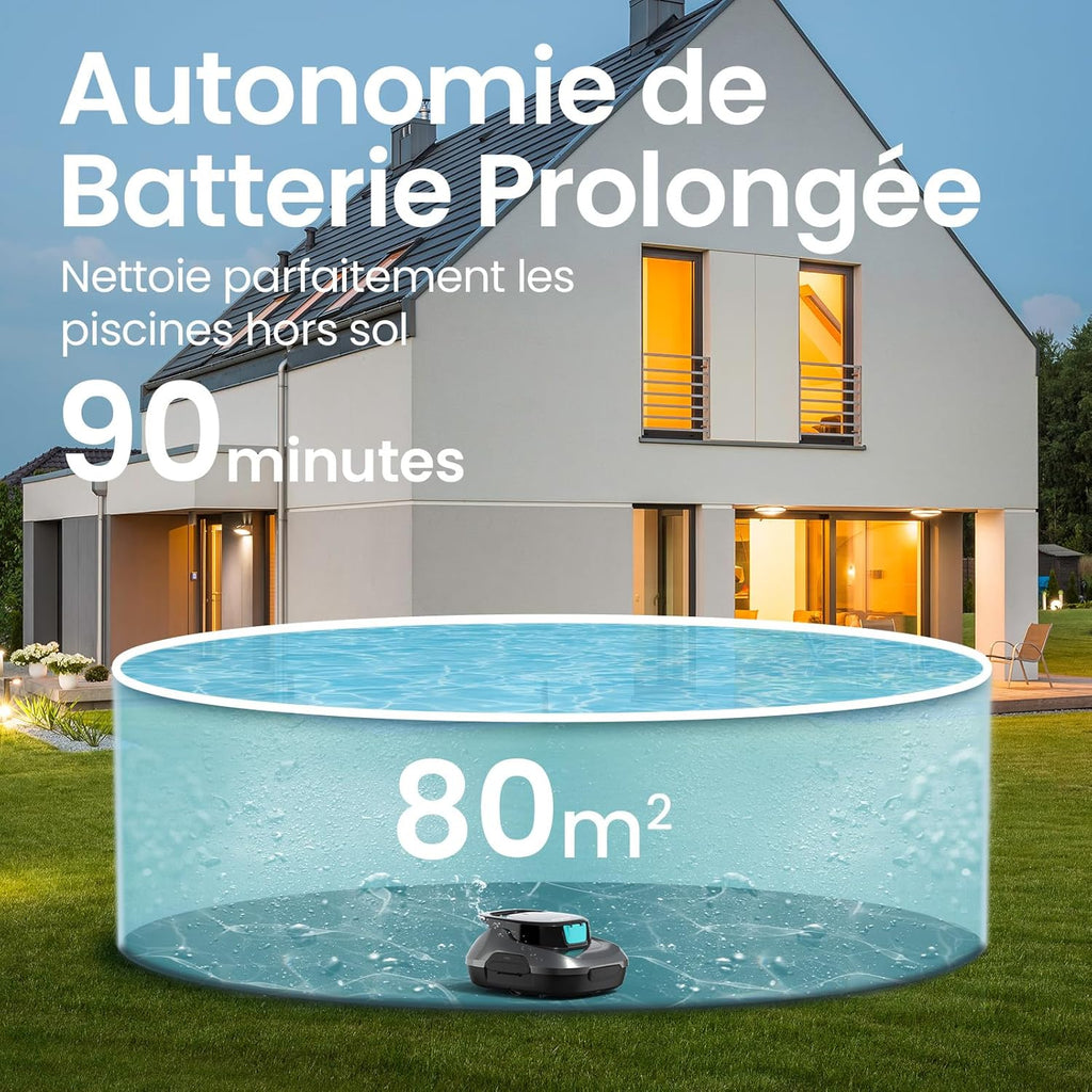 Robot piscine sans fil Scuba SE autonomie 90 min double moteur auto-parking drainage rapide pour piscines 80 m² gris