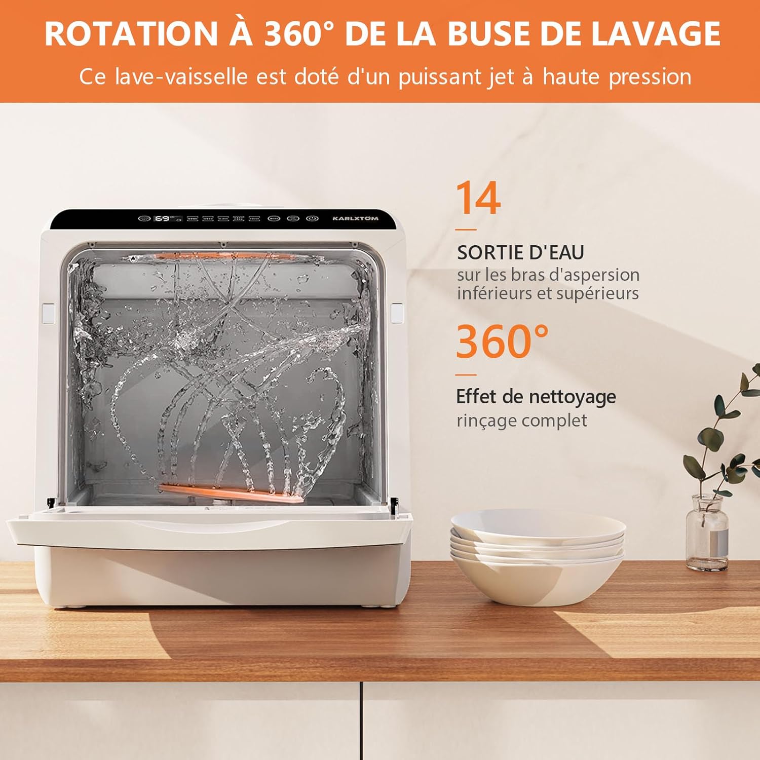 Lave-vaisselle de table TDQR03A 5 L 45 cm 5 programmes écran tactile LED séchage blanc