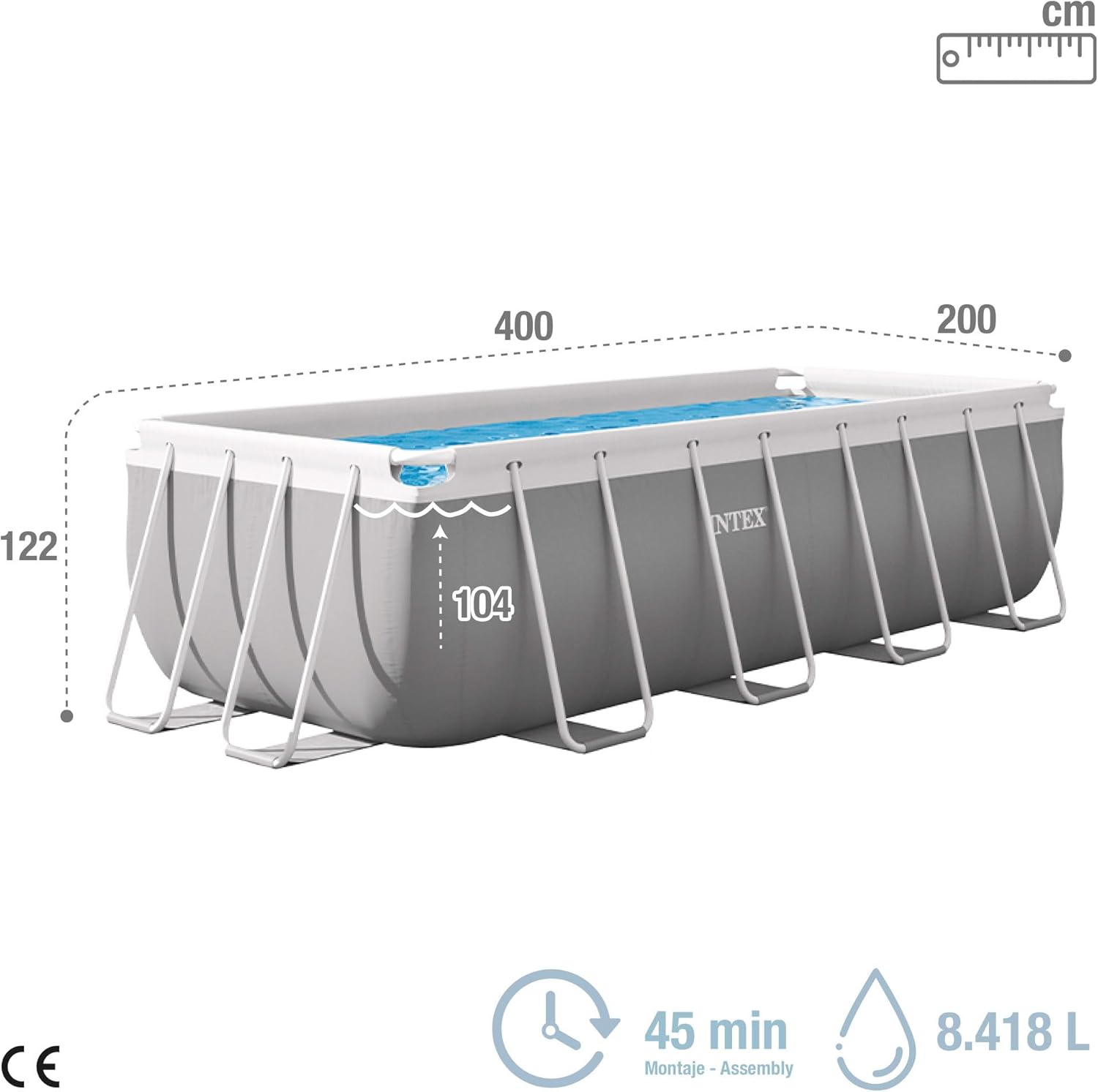Piscine tubulaire rectangulaire Prism Frame Intex 4 x 2 x 1,22 m 8418 L PVC acier épurateur inclus bleu-gris