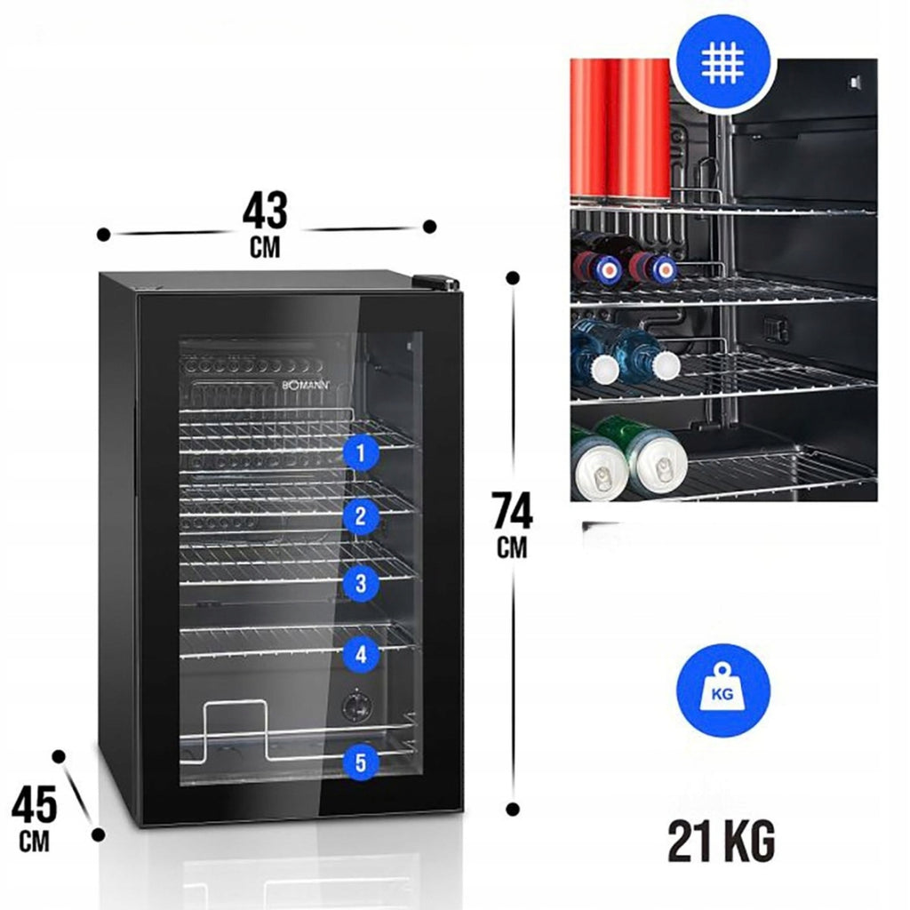 Witryna chłodnicza na napoje KSG 7287 63 l LED przeszklone drzwi podwójna szyba 4 półki regulacja temperatury +3°C do +10°C