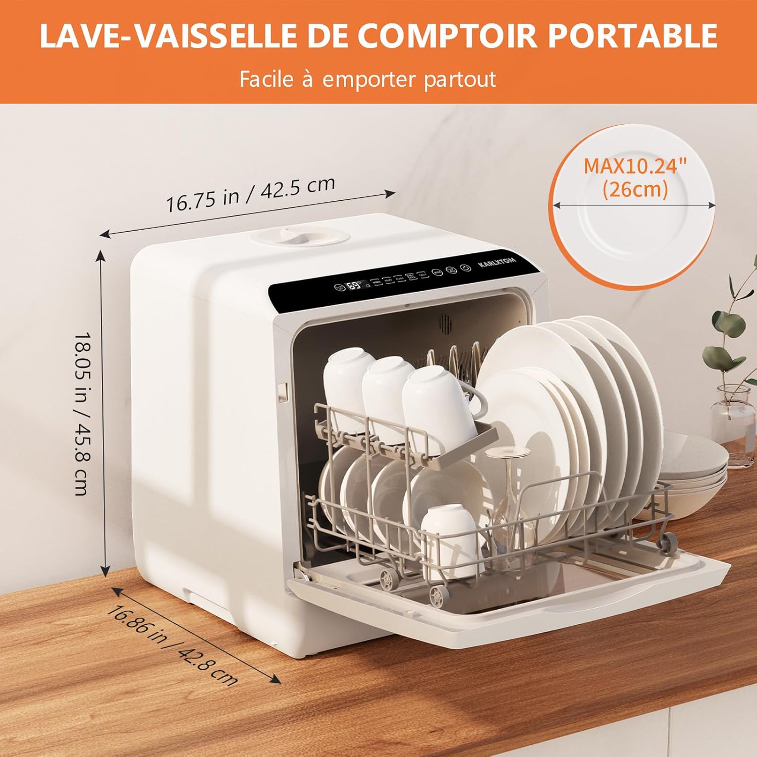 Lave-vaisselle de table TDQR03A 5 L 45 cm 5 programmes écran tactile LED séchage blanc
