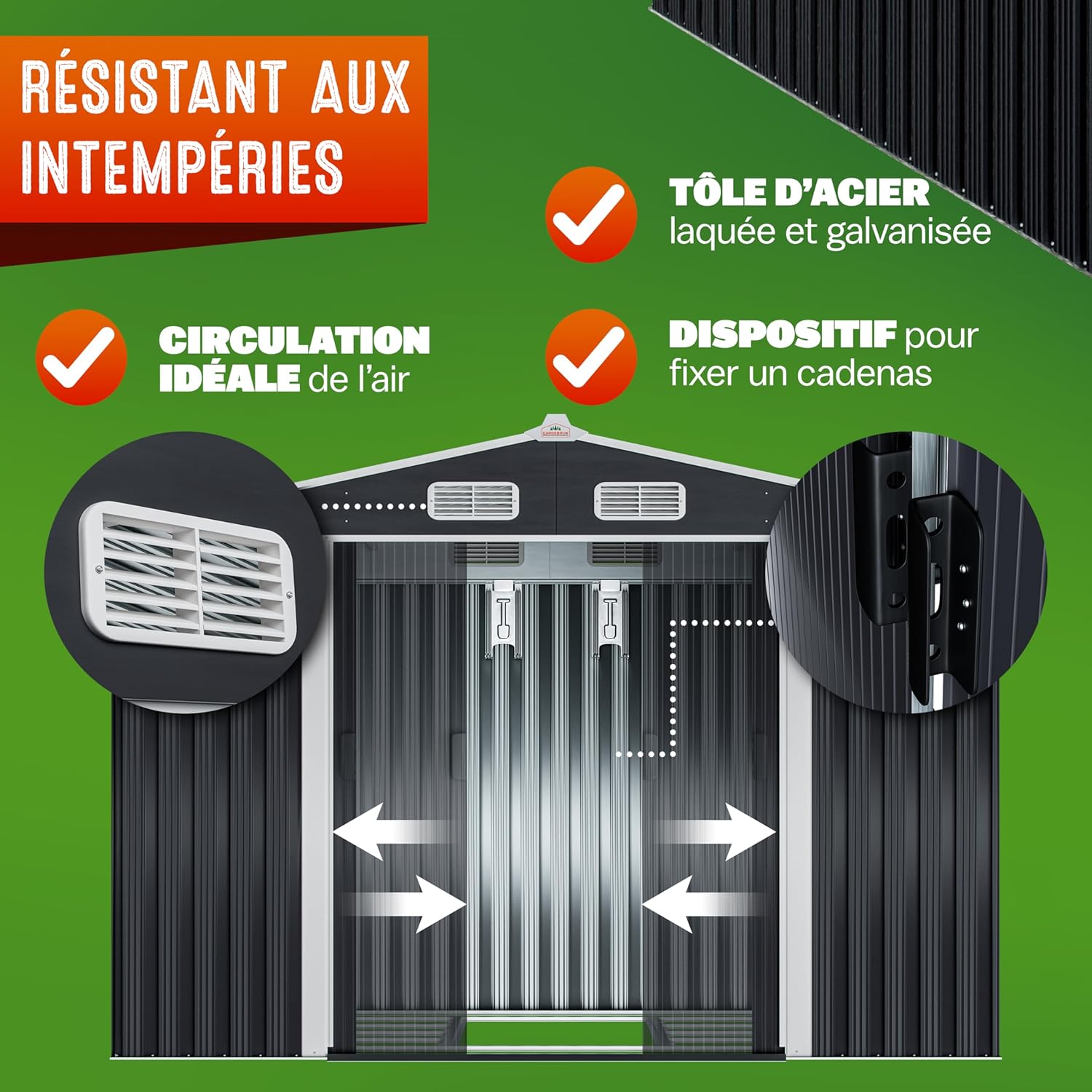 Abri de jardin métal XXL 5 m² Gardebruk 260 x 205 x 180 cm porte coulissante fondation incluse anthracite