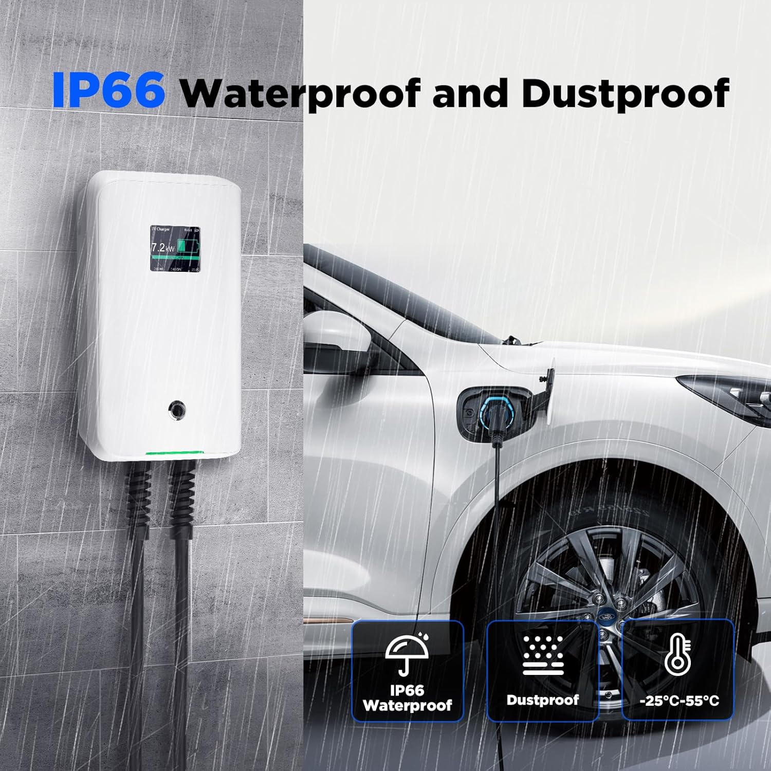 Chargeur EV Type 2 7KW-APP 32 A 7,68 kW câble 6,1 m Bluetooth WiFi IEC 62196-2 blanc