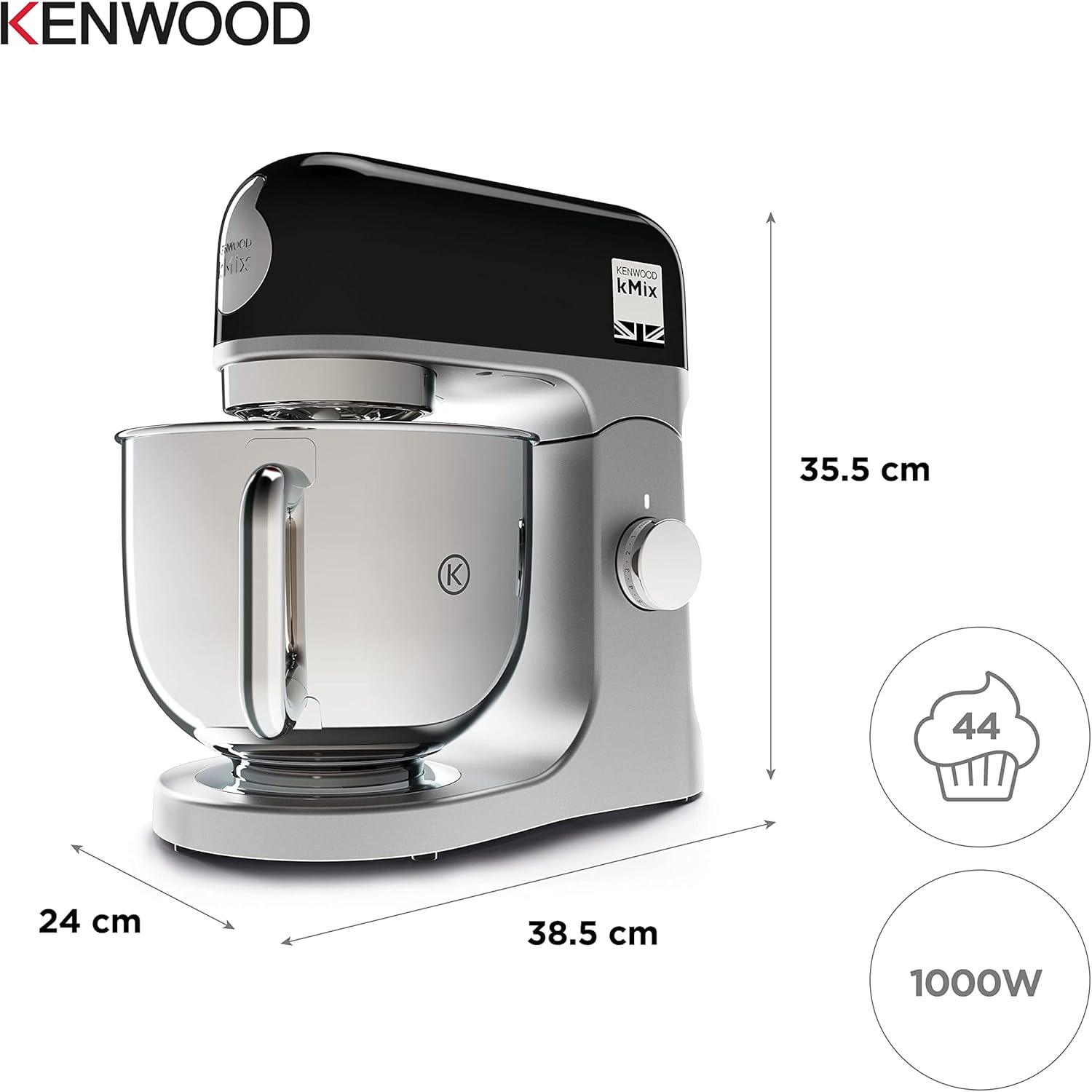 Robot pâtissier kMix KMX750BK 1000 W bol inox 5 L mouvement planétaire 6 vitesses couvercle anti-projection noir