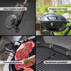 Barbecue électrique 2 en 1 2400 W surface 44 x 33,5 cm couvercle chariot thermomètre bac ramasse-graisse gris noir