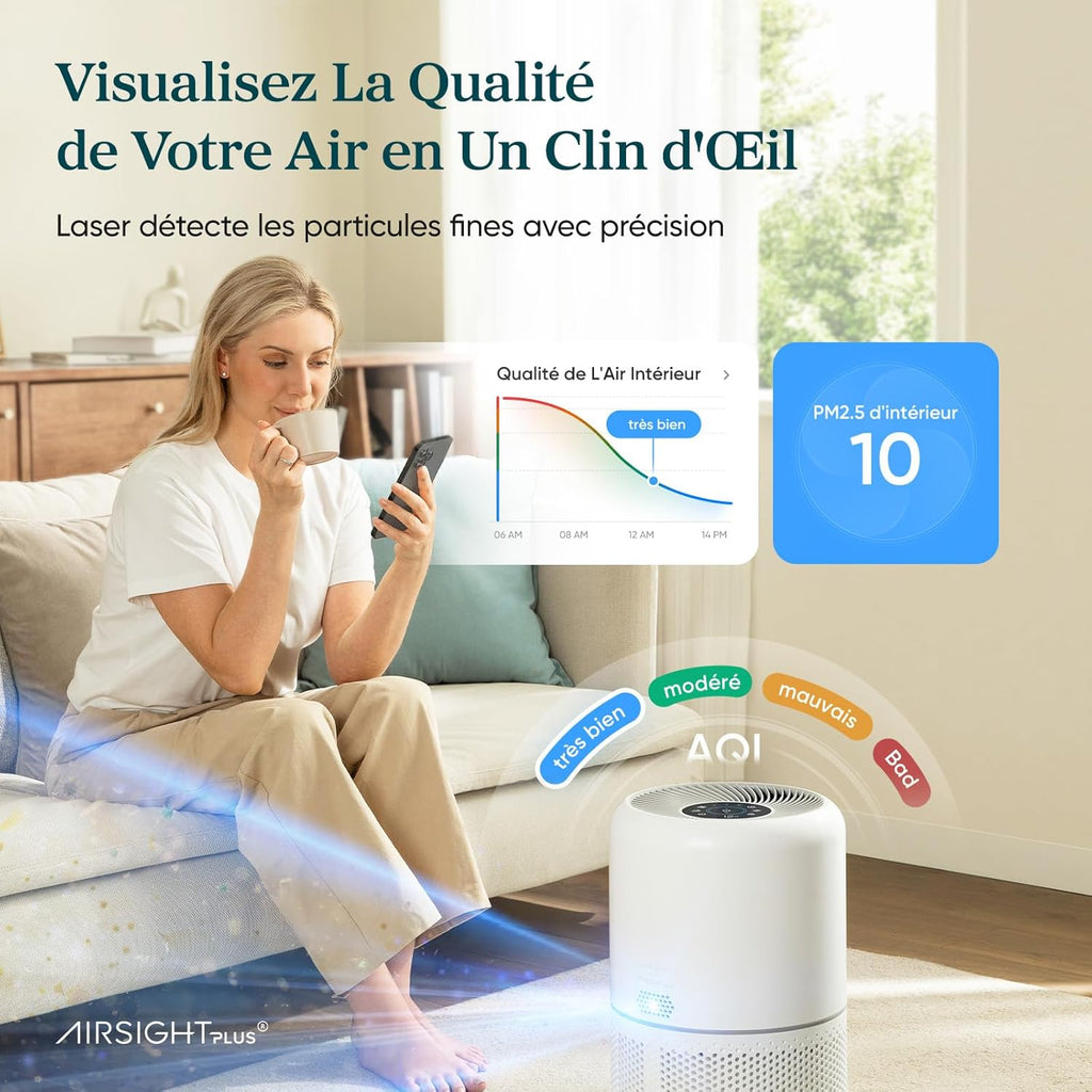 Purificateur d’air Core 300S HEPA pour 50 m² contrôle app Alexa capteur qualité air 22 dB