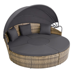 Salon de jardin modulable Santorin II en résine tressée avec bain de soleil pare-soleil pliable coussins inclus 175 x 171 x 136 cm 40 kg