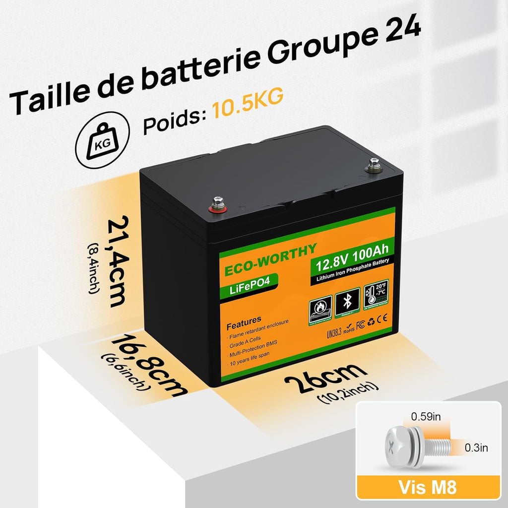 Batterie lithium 12V 100Ah LiFePO4 BMS basse température 4000 à 15000 cycles camping car bateau solaire