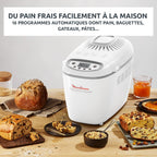 Machine à pain Home Bread Baguette OW610110 1650 W 16 programmes capacité 1,5 kg 3 dorages plaques baguettes blanc