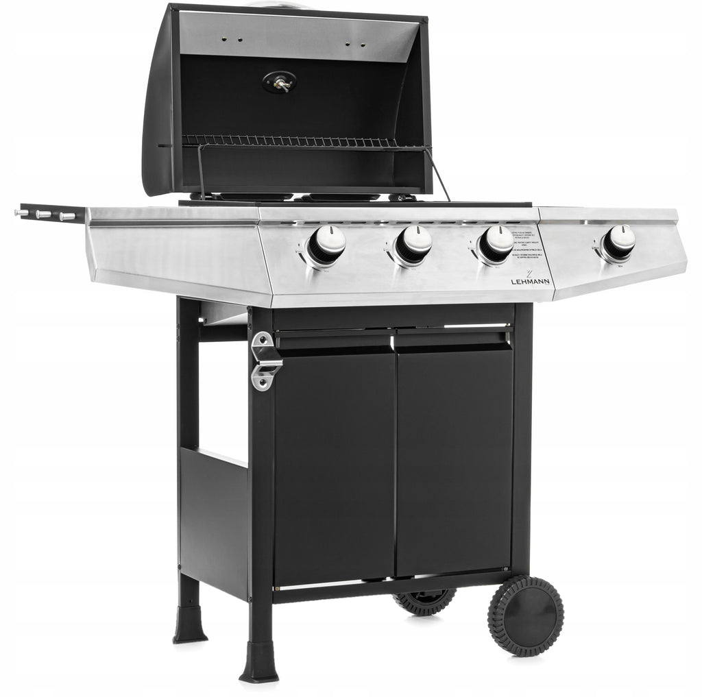 Grill gazowy ogrodowy Texas 3+1 z żeliwnym rusztem pokrowcem termometrem i palnikiem bocznym do grillowania
