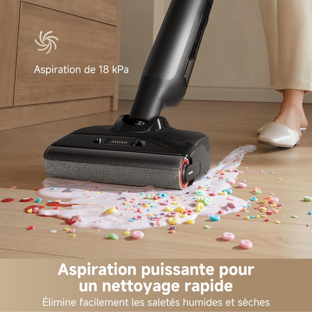 Aspirateur laveur eau et poussière M10 18 kPa portée à plat 180° lavage brosse 75 °C séchage air chaud 5 min