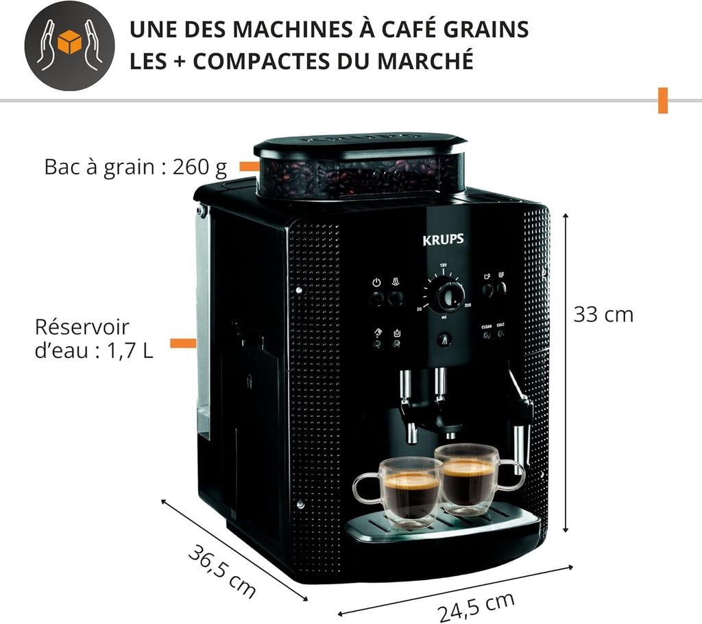 Machine à café grain Essential YY8125FD 15 bars 1400 W réservoir 1,7 L bac grains 260 g buse vapeur nettoyage automatique