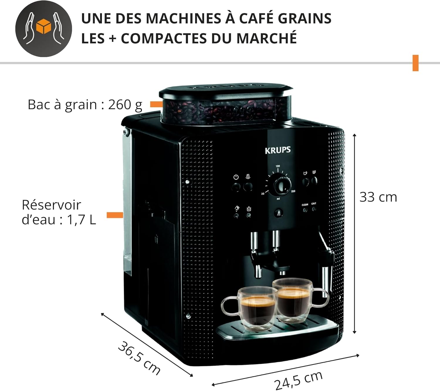 Machine à café grain Essential YY8125FD 15 bars 1400 W réservoir 1,7 L bac grains 260 g buse vapeur nettoyage automatique