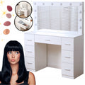 LED Makeup Vanity Table DT10 with Large Mirror 7 Drawers 3 Color Light Modes White Dressing Table 110cm