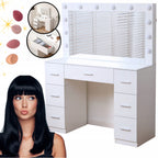LED Makeup Vanity Table DT10 with Large Mirror 7 Drawers 3 Color Light Modes White Dressing Table 110cm