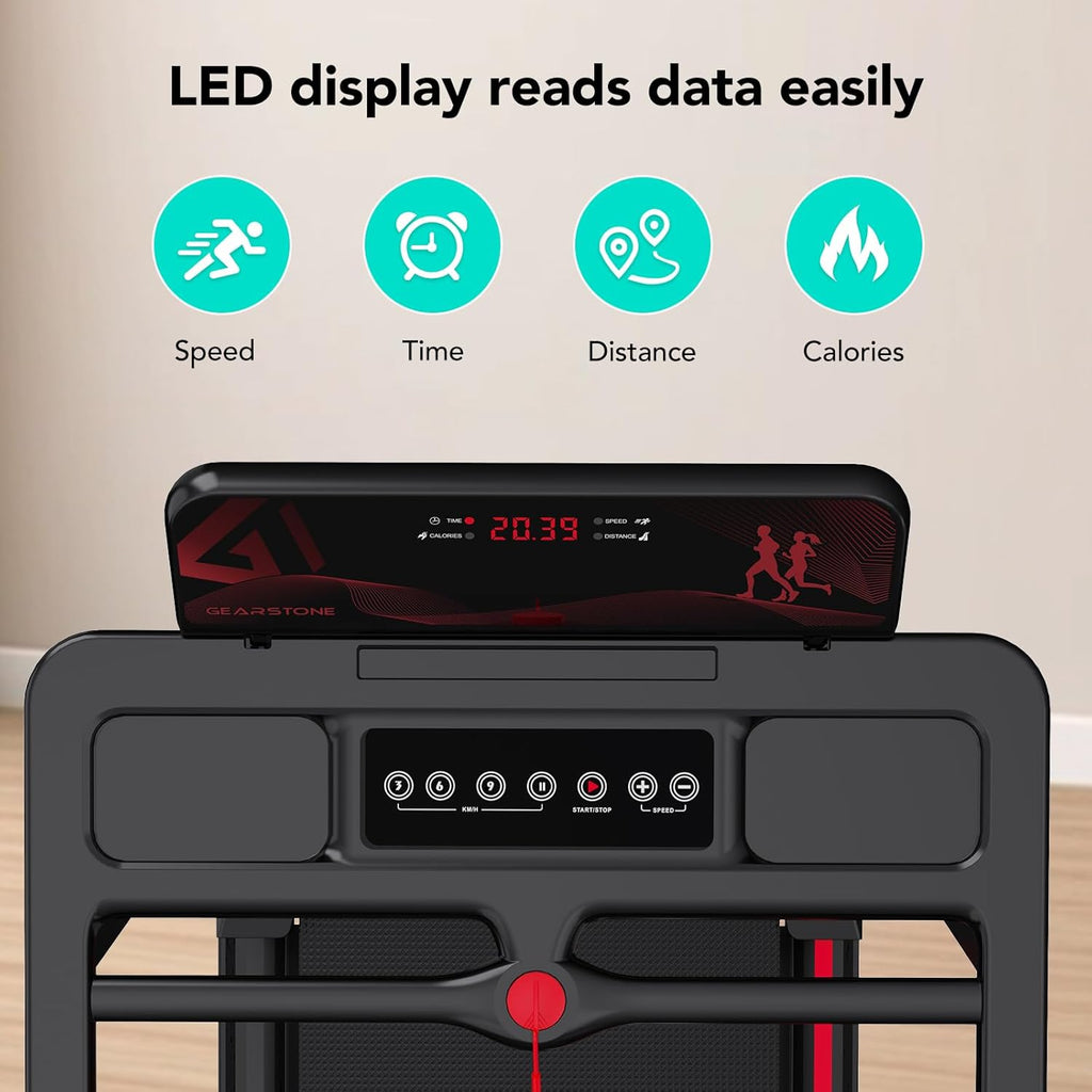 Tapis de course pliable CS-WP9 12 km/h 1400 W charge 120 kg écran LED application Bluetooth support tablette rouge