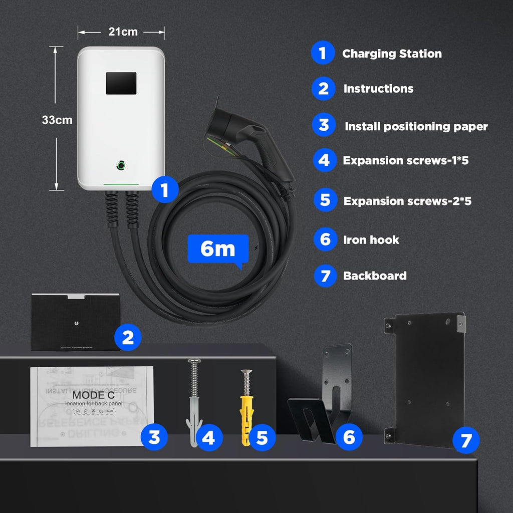 Chargeur EV Type 2 7KW-APP 32 A 7,68 kW câble 6,1 m Bluetooth WiFi IEC 62196-2 blanc