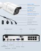 Caméra surveillance extérieure 4K kit NVR 8CH 2To PoE 8MP vision nocturne 30m audio RLK8-800B4