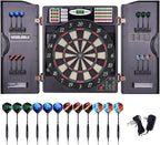 Cible de fléchettes électronique LED avec armoire 38 jeux 211 options 12 fléchettes pointe souple adultes