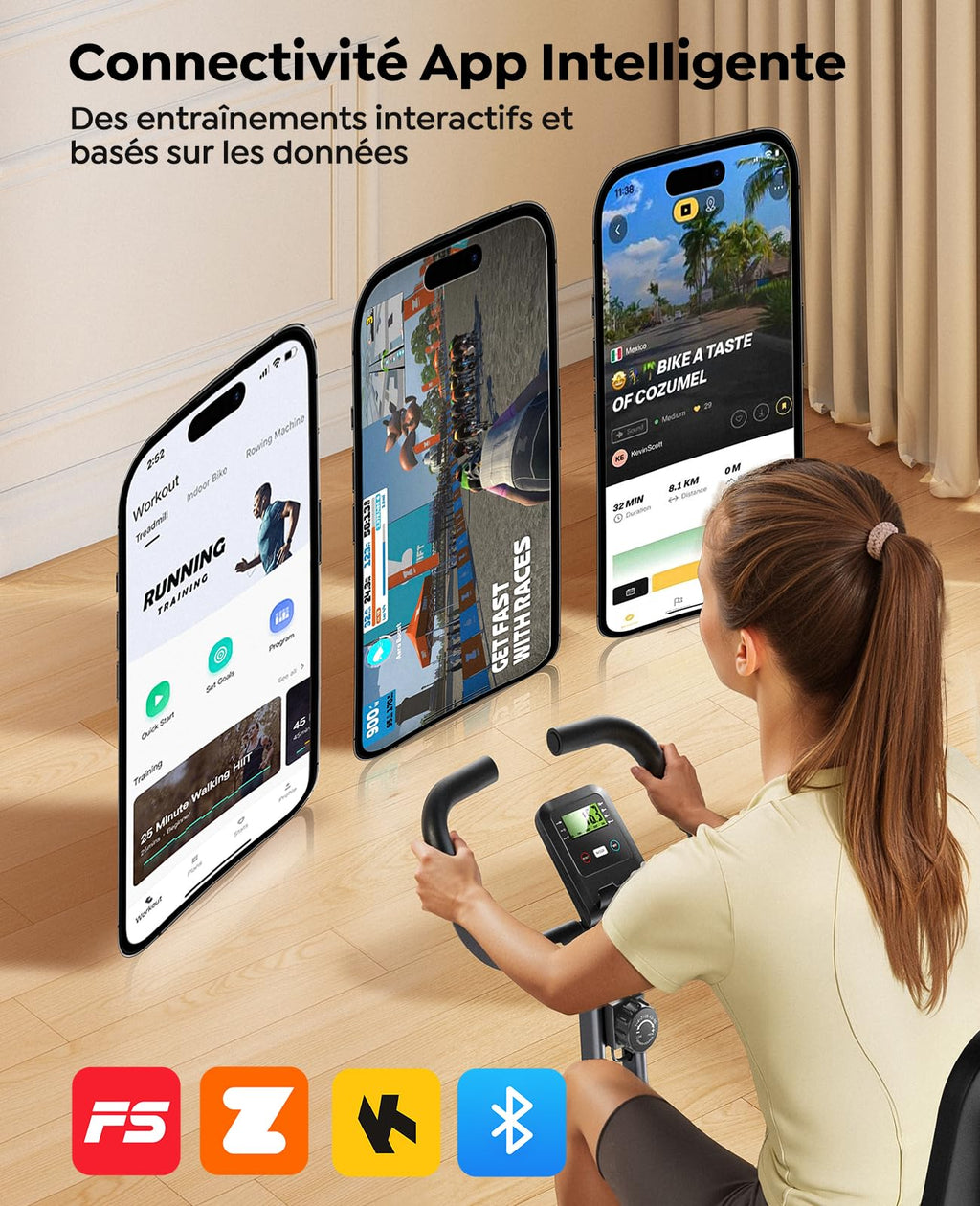 Vélo d'appartement pliable 5 en 1 TEB4 résistance magnétique 16 niveaux écran LCD connexion APP silencieux avec siège réglable capacité 140 kg