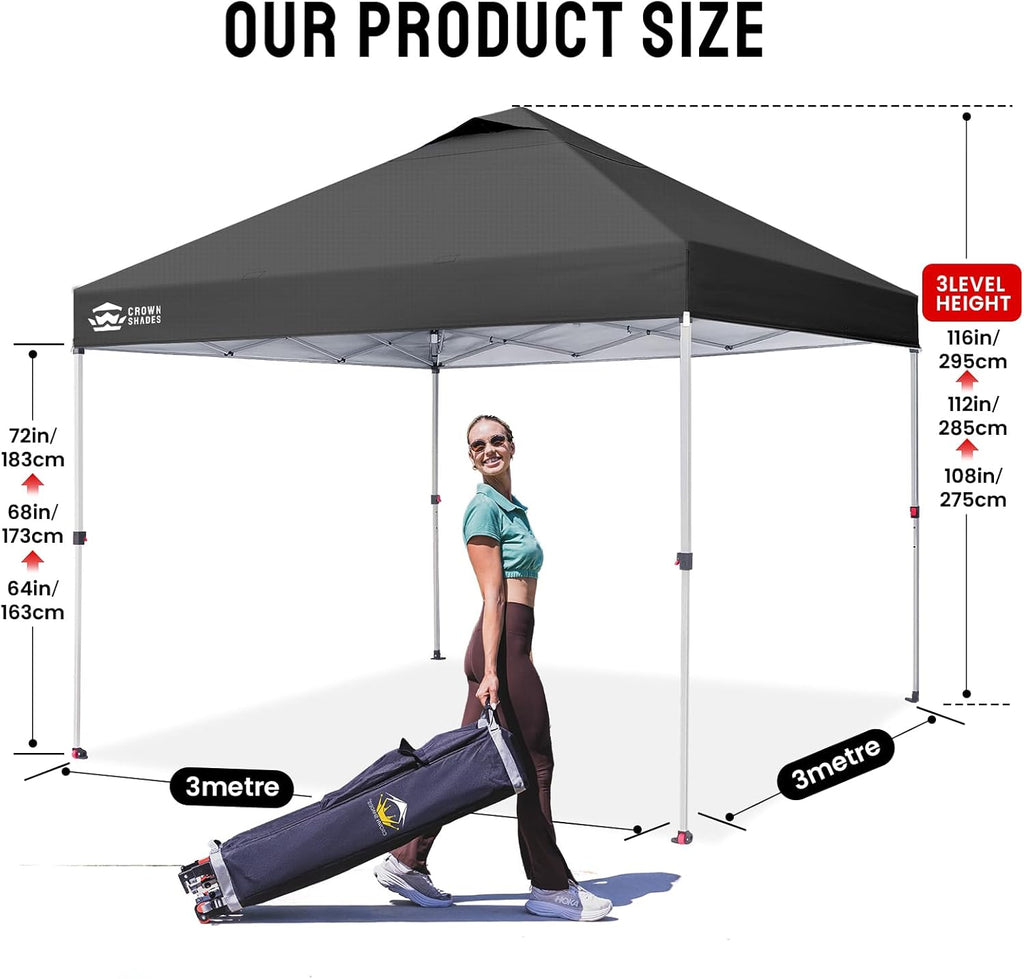 Tonnelle pliante 3 x 3 m imperméable UPF 50+ verrouillage central sac rangement 4 sacs de sable gris