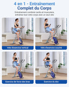 Vélo d’appartement pliable 4 en 1 MERACH résistance magnétique 16 niveaux écran LCD pouls app selle confortable bleu