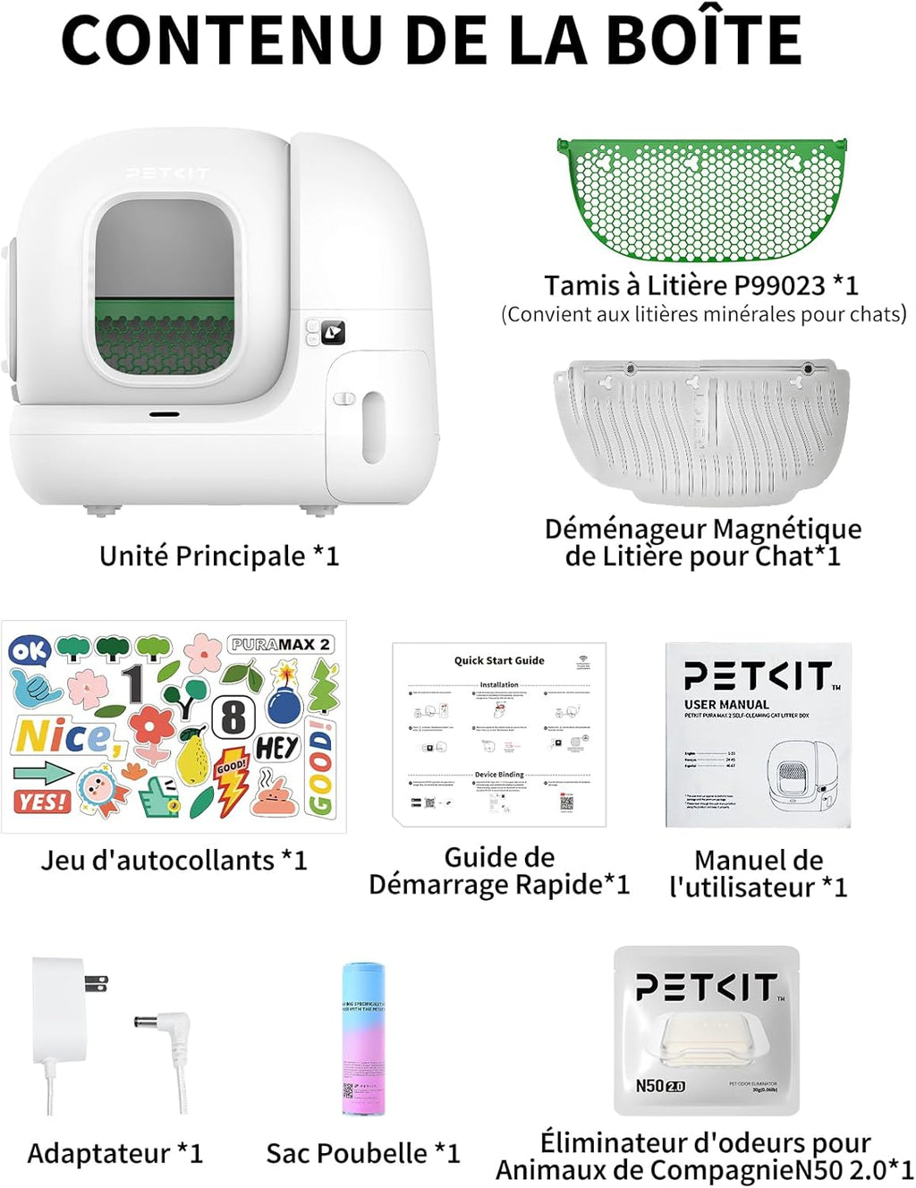 Litière autonettoyante pour chat Pura Max 2 76 L avec contrôle app WiFi 2,4 GHz sécurité XSecure