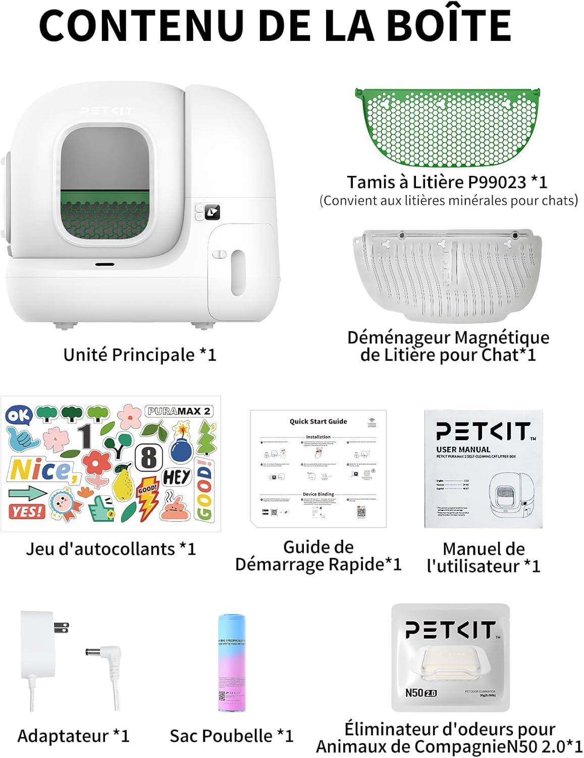 Litière autonettoyante pour chat Pura Max 2 76 L avec contrôle app WiFi 2,4 GHz sécurité XSecure