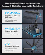 Tapis de course pliable inclinable 12% 6 en 1 table amovible 12 km/h 30 HP poignée télescopique RGB 150 kg