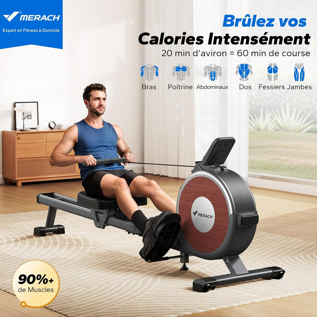 Rameur magnétique d’appartement Q1s 16 niveaux résistance silencieuse application MERACH rails doubles charge 160 kg noir