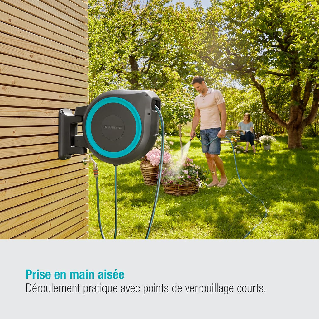 RollUp XL Dévidoir Mural Automatique 35 m Ø13 mm Avec Support Orientable et Accessoires