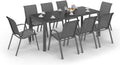 Salon de jardin Madrid 8 places table 190 x 80 cm 8 chaises empilables plateau verre trempé acier gris anthracite