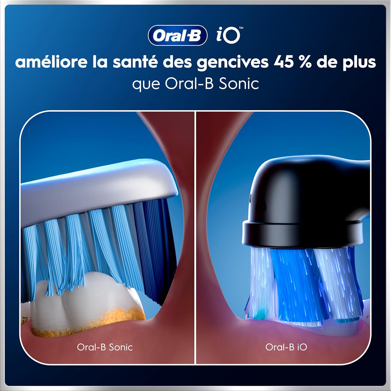 Brosse dents électrique iO 6 noire 5 modes capteur pression écran interactif 2 brossettes étui voyage