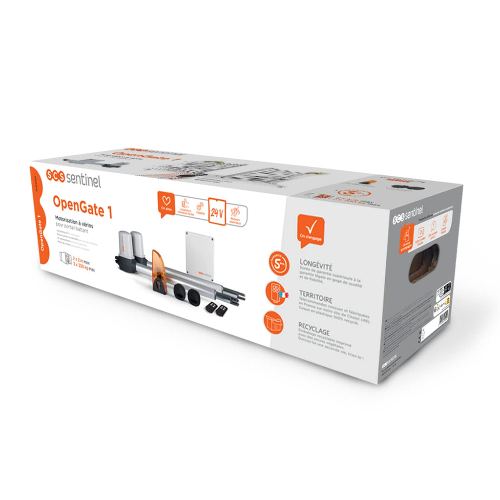 Motorisation portail battant OpenGate MVE0100 24V avec 2 télécommandes portée 50 m feu LED compatible WiFi portail jusqu'à 400 kg