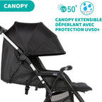 Poussette double tandem Ohlalà inclinable pliable jumeaux jusqu’à 15kg capote extensible noir