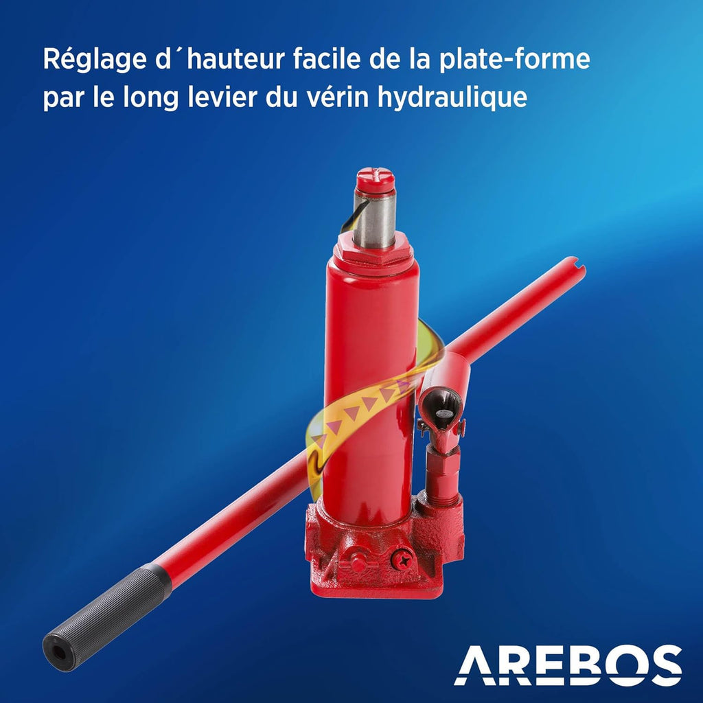 Lot 2 rampes accès avec cric hydraulique 2T pont élévateur auto XXL largeur 257 mm hauteur réglable rouge