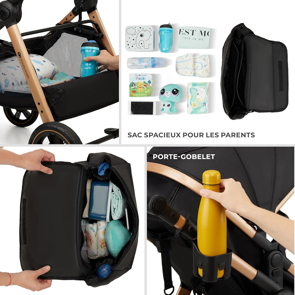 Poussette 3 en 1 ESME avec porte-bébé Mink PRO I-Size, système de voyage, pliable, nouveau-né jusqu'à 4 ans, noir