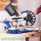Scie à onglets radiale HM254 2000 W lame 255 mm coupe 340 x 90 mm laser 2 lames incluses