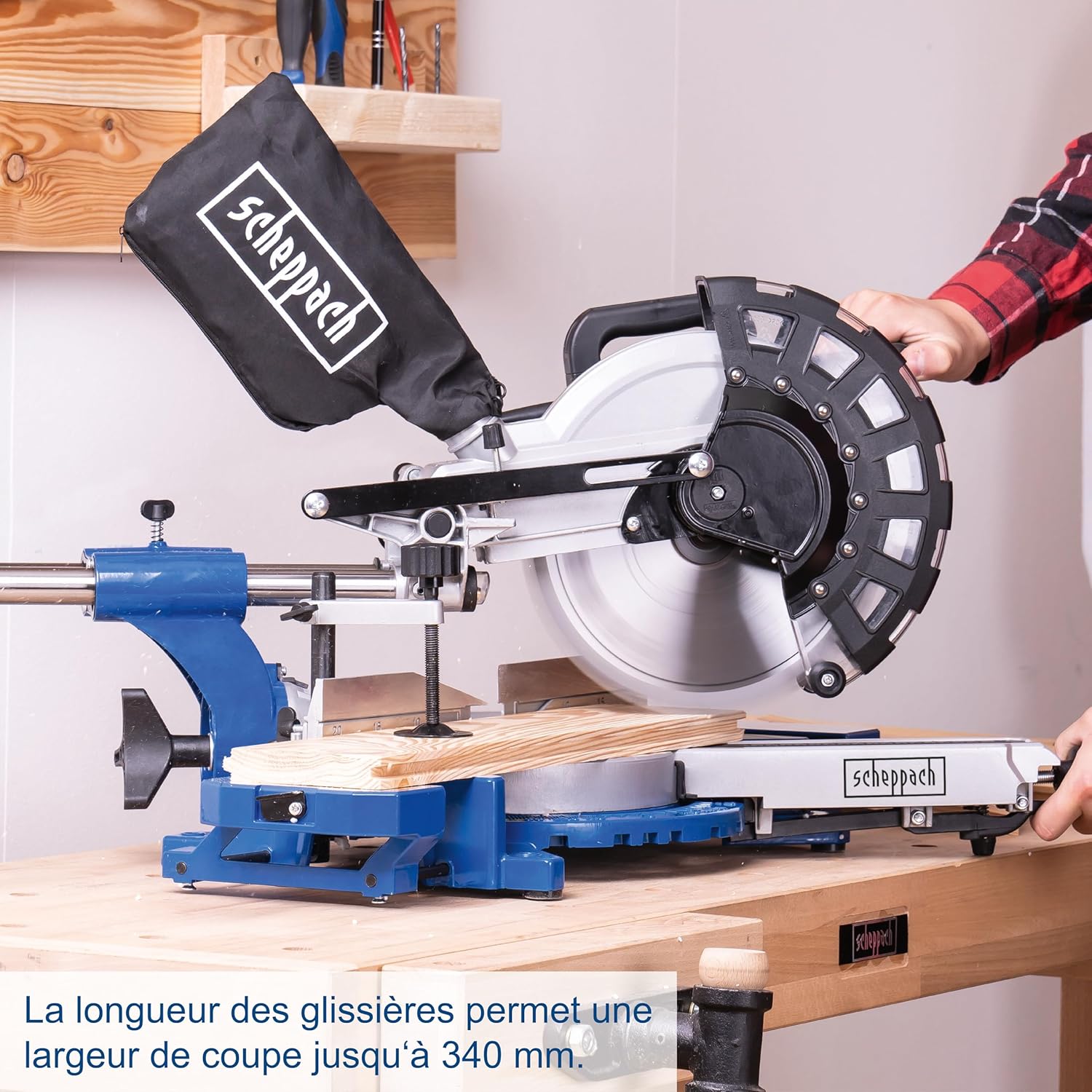 Scie à onglets radiale HM254 2000 W lame 255 mm coupe 340 x 90 mm laser 2 lames incluses