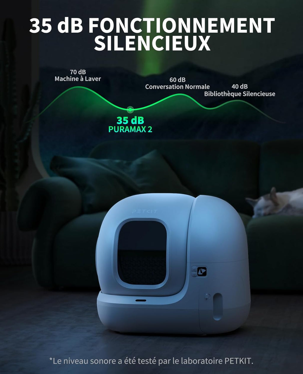 Litière chat autonettoyante Pura Max 2 bac automatique anti odeur xSecure contrôle app capacité 76L