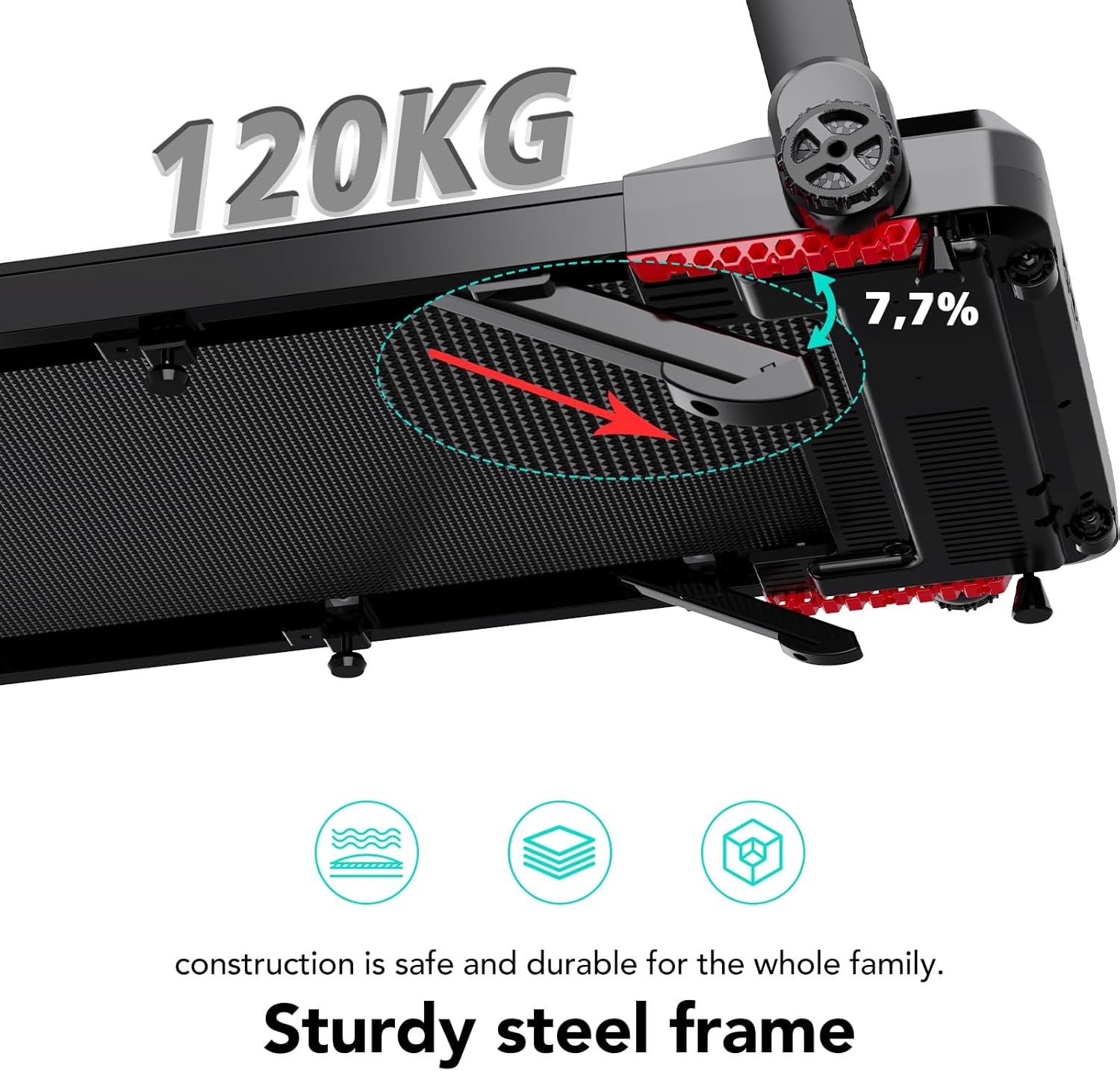 Tapis de course pliable CS-WP9 12 km/h 1400 W charge 120 kg écran LED application Bluetooth support tablette rouge