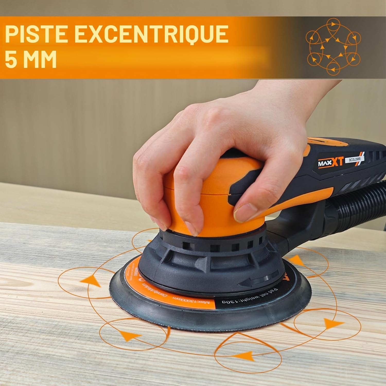 Ponceuse Électrique Sans Balais 150 mm Orbite 5 mm Avec 6 Vitesses et 10 Abrasifs
