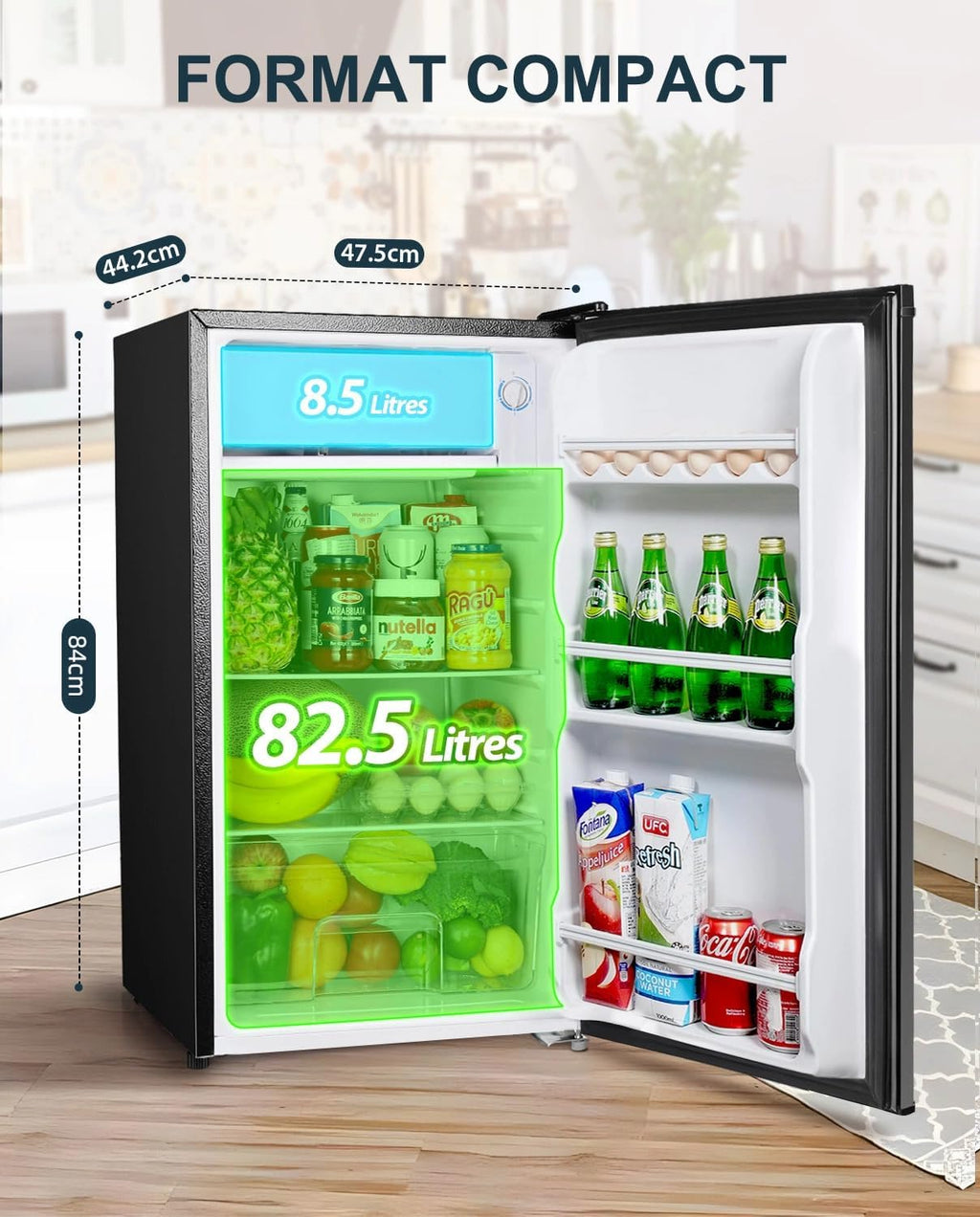 Petit réfrigérateur BR321 91 L avec congélateur 8,5 L thermostat réglable porte réversible acier inoxydable